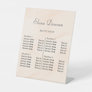 Signe De Table Liste de prix du salon de beauté élégant moderne
