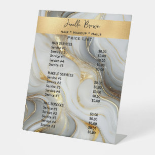 Signe De Table Liste de prix du salon de beauté marbré blanc gris