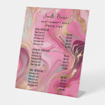 Liste de prix du salon de beauté Pink Marble & Gol