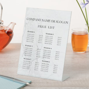 Signe De Table Liste de prix élégante pour entreprise - pancartes