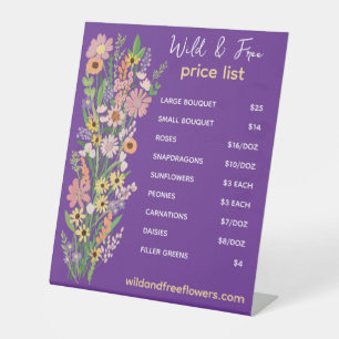 Signe De Table Liste de prix Fleuriste Fleurs peintes à la main M
