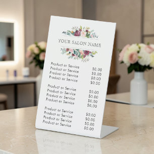 Signe De Table Liste de prix florale aquarelle Bourgogne et rose