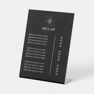 Signe De Table Liste de prix   Logo personnalisé Entreprise noire