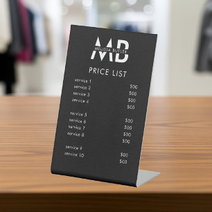 Signe De Table Liste de prix Monogramme Service Minimaliste Noir