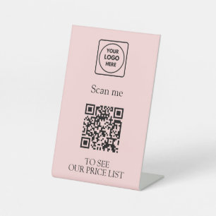 Signe De Table Liste de prix QR Code Rose Pâle   Logo sans contac