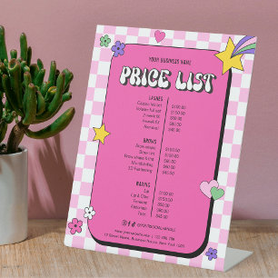 Signe De Table Liste de prix Retro Super Girl Pink Maquillage Las