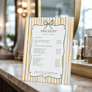 Signe De Table Liste de prix Ruban Vintage Rayure Jaune et Blanc