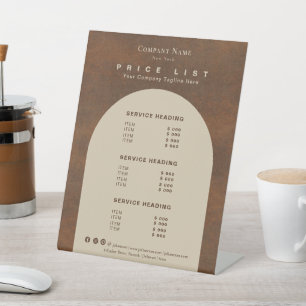 Signe De Table Liste de prix Rustique Vintage Earthy Tone