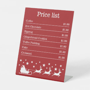 Signe De Table Liste de prix Santa Claus sleigh Noël rouge et bla