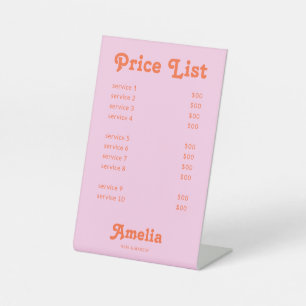 Signe De Table Liste de prix Service Enseigne sur Pied Rose Orang