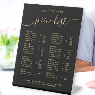 Signe De Table Liste des prix du service de typographie d'or noir