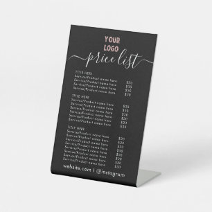 Signe De Table LISTE DES PRIX Logo d'entreprise Heures d'ouvertu
