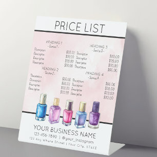 Signe De Table Liste des prix menu de service vernis à ongles sal