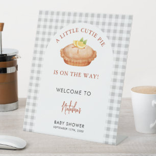 Signe De Table Little Cutie Pie Grey En vichy Plaid Baby shower