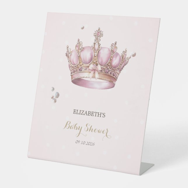 Signe De Table Little Princess Crown Pearls Dots Baby Shower (Recto)