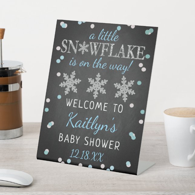 Signe De Table Little Snowflake Boys Baby shower d'hiver Bienvenu (In SItu)