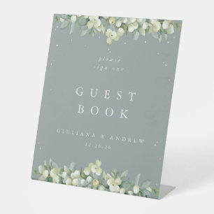 Signe De Table Livre d'hôtes Green Snowberry+Eucalyptus Mariage