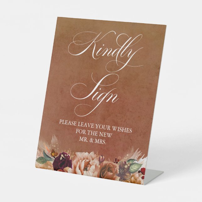 Signe De Table Livre d'hôtes Mariage en terre cuite moderne Boho (Recto)