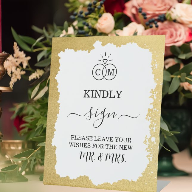 Signe De Table Livre d'hôtes Mariage moderne tendance Gold Frame (Créateur téléchargé)