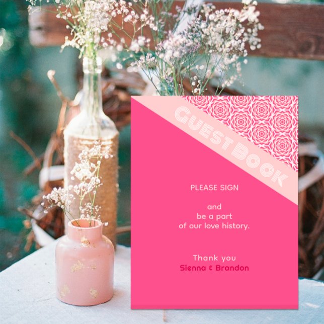 Signe De Table Livre d'hôtes Mariage rouge Rose géométrique (Créateur téléchargé)