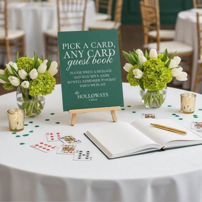 Signe De Table Livre d'invité de la carte de jeu moderne Elegant  (Invite guests to leave a little love in a memorable way with this Sage Green Playing Card sign!)