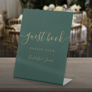 Signe De Table Livre D'Invité Emerald Green Et Gold Script