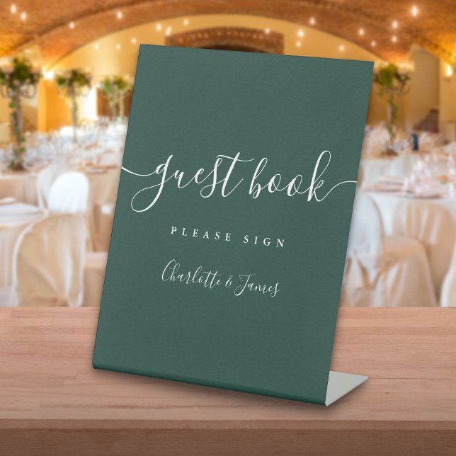 Signe De Table Livre d'invité Emerald Green Signature Script (Emerald Green Signature Script Guest Book Pedestal Sign)