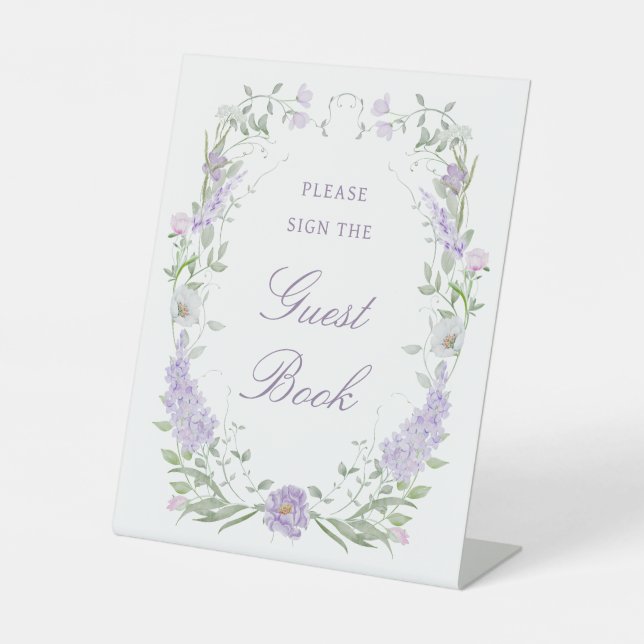Signe De Table Livre d'invité Floral Lilac Lavender Frame (Recto)