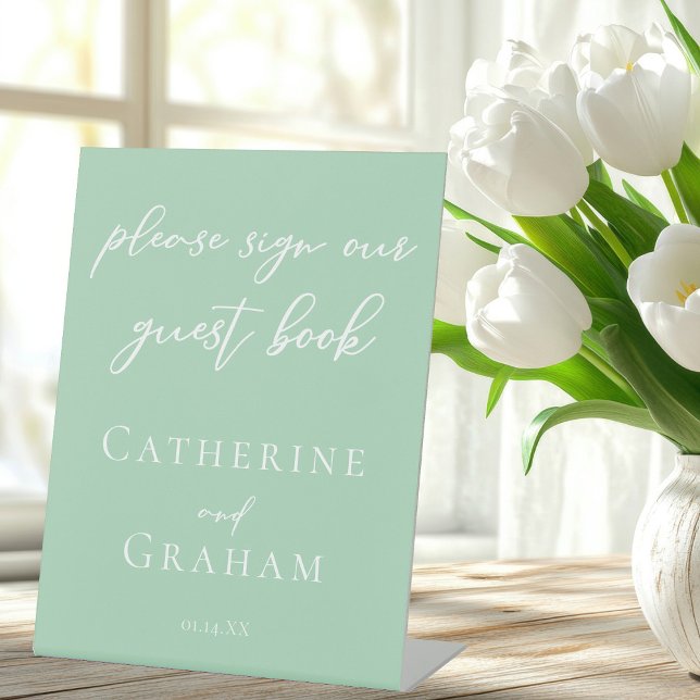 Signe De Table Livre d'invité Mint Green White Spring Wedding (Créateur téléchargé)