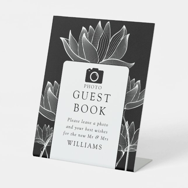 Signe De Table Livre D'Invité Photo Florale Moderne Noir Et Blanc (Recto)