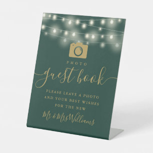 Signe De Table Livre D'Invité Photo Vert Et Or