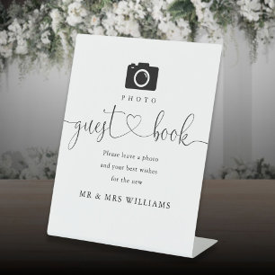 Signe De Table Livre d'invités photo Script Coeur noir et blanc