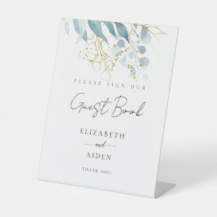 Signe De Table Livre d'or bleu (Imiter) Mariage blanc