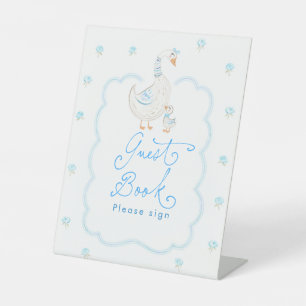 Signe De Table Livre d'or de la baby shower Fleur Bleue de l'Oie