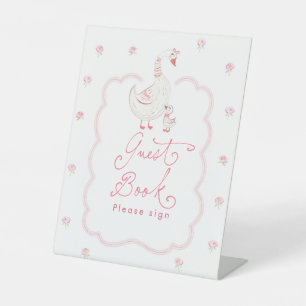 Signe De Table Livre d'or de la Baby Shower Fleur Rose Poule Idio