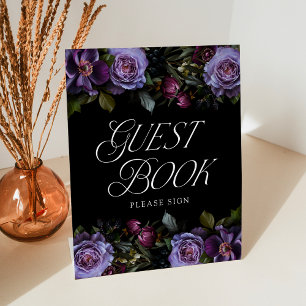 Signe De Table Livre d'or de mariage à fleurs violettes gothiques