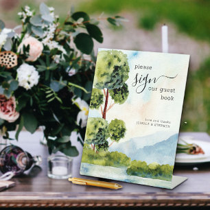 Signe De Table Livre d'or de mariage à l'aquarelle de Lake Evergr