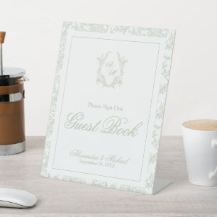 Signe De Table Livre d'or de mariage à monogramme de toile de sag