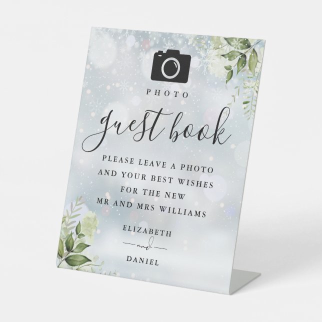 Signe De Table Livre d'or de mariage avec verdure hivernale (Recto)