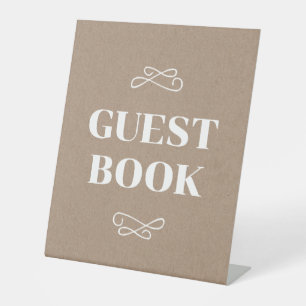 Signe De Table Livre d'or de mariage Beige Kraft White Flourish