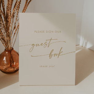 Signe De Table Livre d'or de mariage Boho Chic Vintage Or
