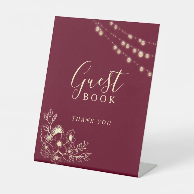 Signe De Table Livre d'or de mariage Burgundy (Recto)