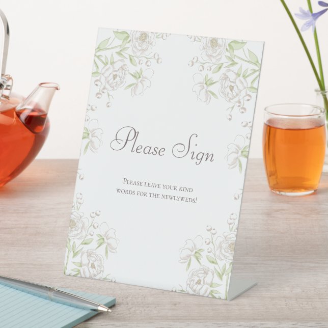 Signe De Table Livre d'or de mariage classique Rose Blanche Sign (In SItu)