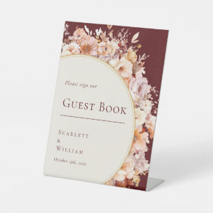 Signe De Table Livre d'or de mariage crème bordeaux floral automn