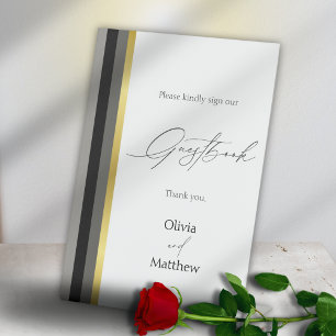 Signe De Table Livre d'or de mariage élégant noir gris rayure dor