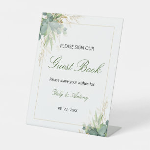 Signe De Table Livre d'or de mariage fantaisiste au eucalyptus ve