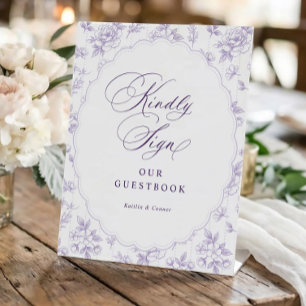 Signe De Table Livre d'or de mariage floral lavande violet vintag