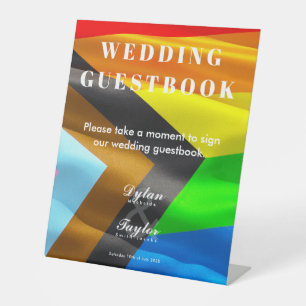 Signe De Table Livre d'or de mariage gay Typographie Drapeau Fier