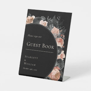 Signe De Table Livre d'or de mariage gothique vintage noir blush