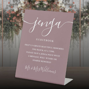 Signe De Table Livre d'or de mariage Jenga écriture élégante mauv